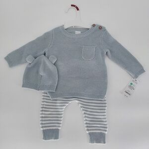 Carters Blue Knit Baby Outfit with Hat 6m